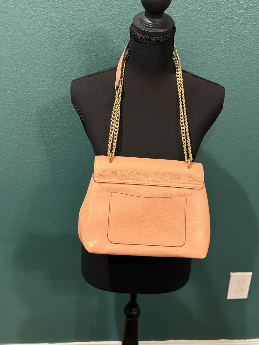Coach Peach Pink Floral Pebbled Leather Shoulder Bag with Chain Strap